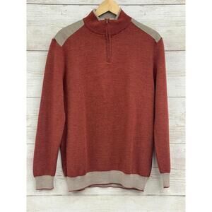 Garnet Clothiers Men Orange Rust‎ merino Wool Quarter Zip Sweater Sueded  Medium